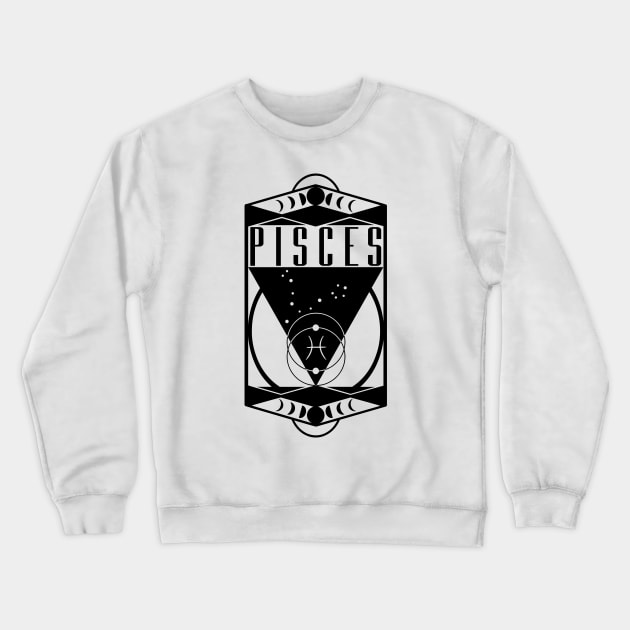 Pisces Constellation Moon Phases Zodiac Astrology Art Deco Style Crewneck Sweatshirt by graphicbombdesigns